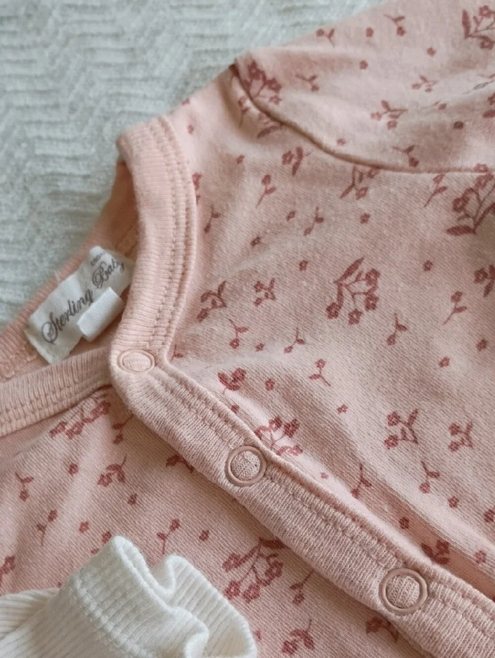 Soft Pink Floral-Trim Baby One-Piece Set